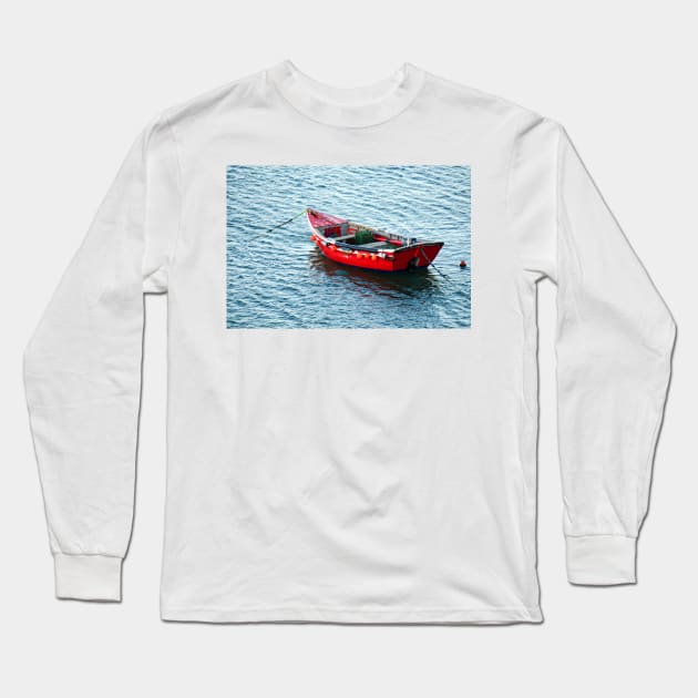 Red Fishing Boat Long Sleeve T-Shirt by newbeltane